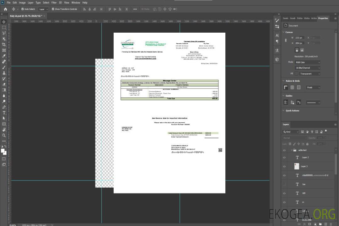 Modèle de facture de services publics pour les entreprises USA Consumers Energy aux formats Word et PDF template